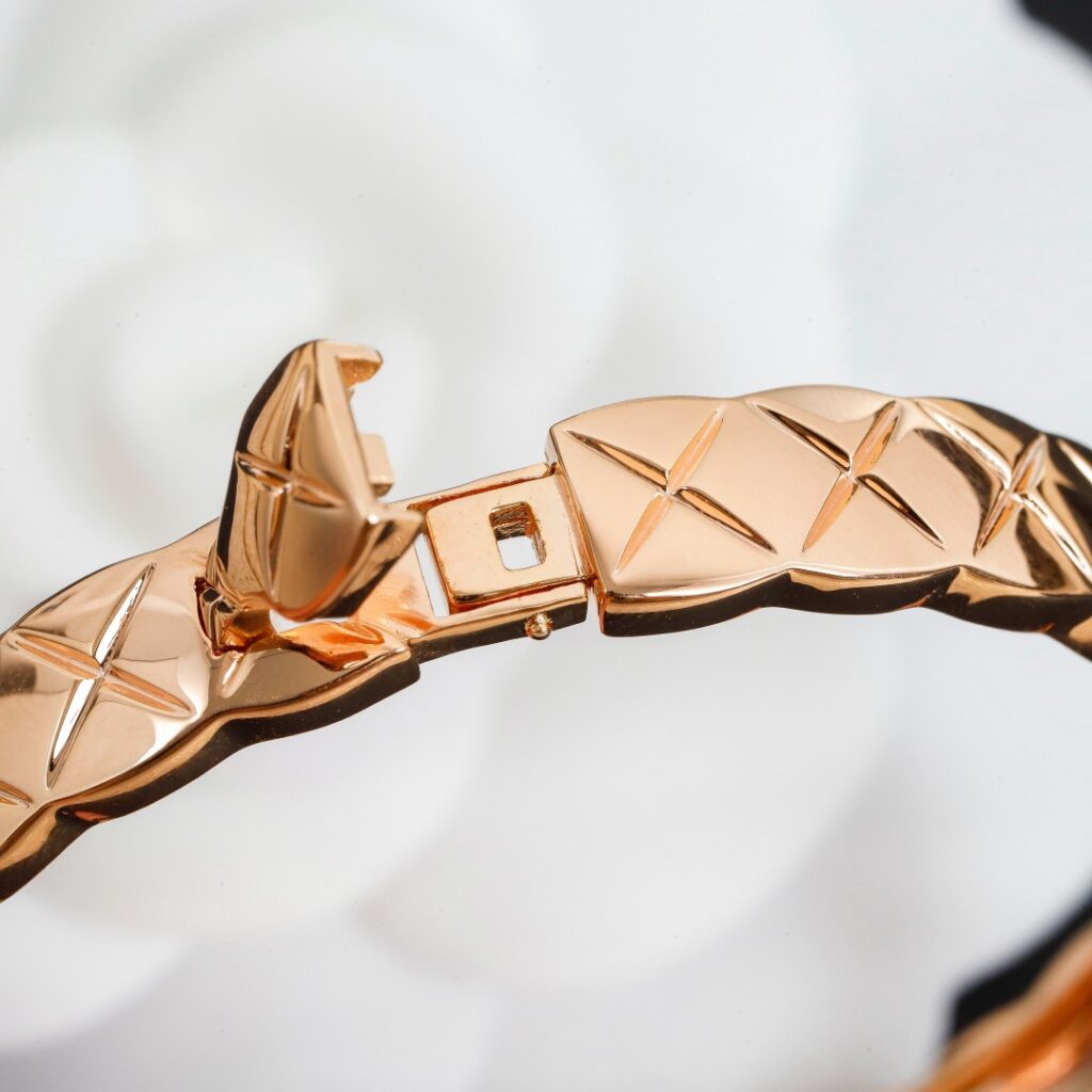 Quiet luxury gold jewelry collection featuring bracelets, earrings, and necklaces inspired by Coco Crush design, offering minimalist elegance under $200.